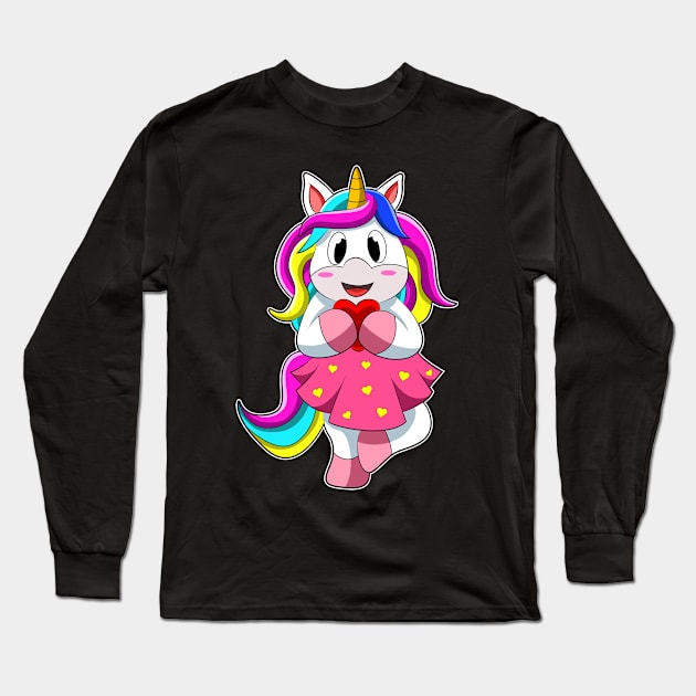 Unicorn with Heart Long Sleeve T-Shirt by Markus Schnabel